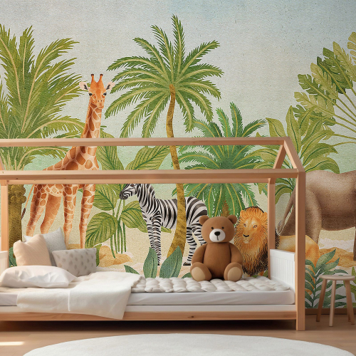 Papier peint panoramique Enfants - Animaux de la Jungle