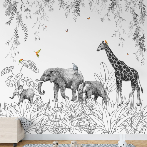 Papier peint panoramique Enfants - Animaux de la Jungle