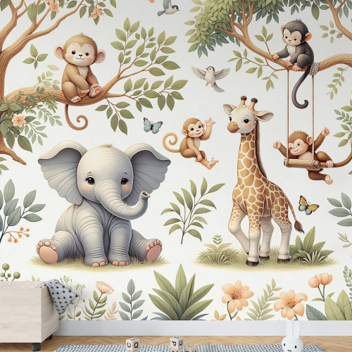 Papier peint panoramique Enfants - Animaux de la Jungle