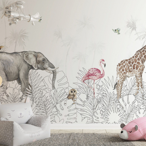 Papier peint panoramique Enfants - Animaux de la Jungle