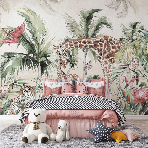 Papier peint panoramique Enfants - Animaux de la Jungle