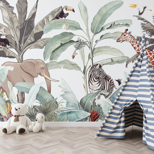 Papier peint panoramique Enfants - Animaux de la Jungle