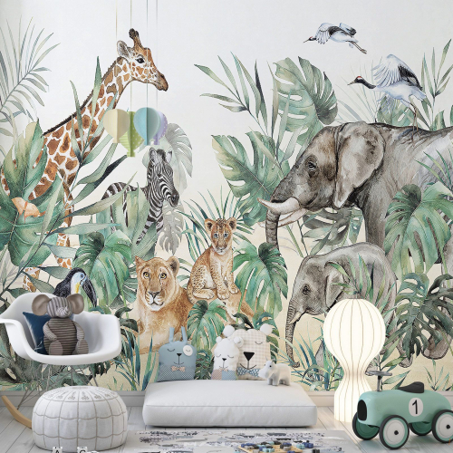 Papier peint panoramique Enfants - Animaux de la Jungle
