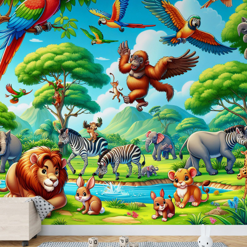 Papier peint panoramique Enfants - Animaux de la Jungle