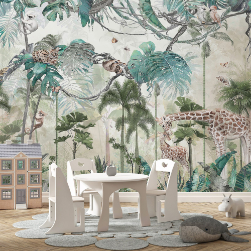 Papier peint panoramique Enfants - Animaux de la Jungle
