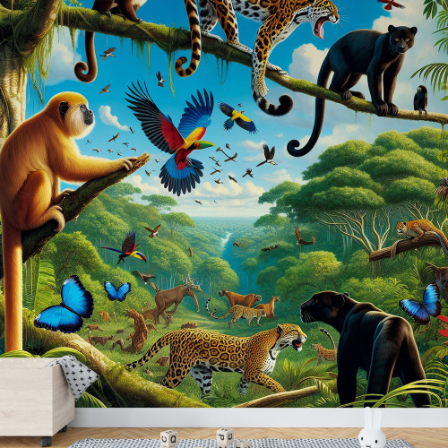 Papier peint panoramique Enfants - Animaux de la Jungle