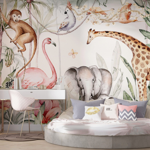 Papier peint panoramique Enfants - Animaux de la Jungle