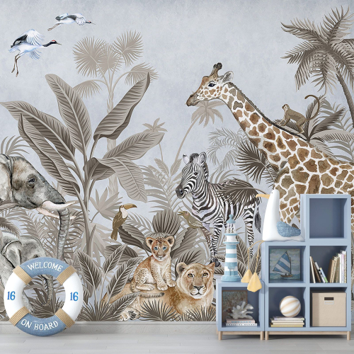 Papier peint panoramique Enfants - Animaux de la Jungle