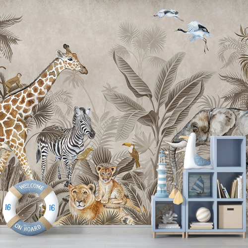 Papier peint panoramique Enfants - Animaux de la Jungle