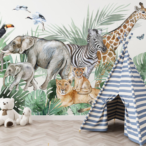 Papier peint panoramique Enfants - Animaux de la Jungle