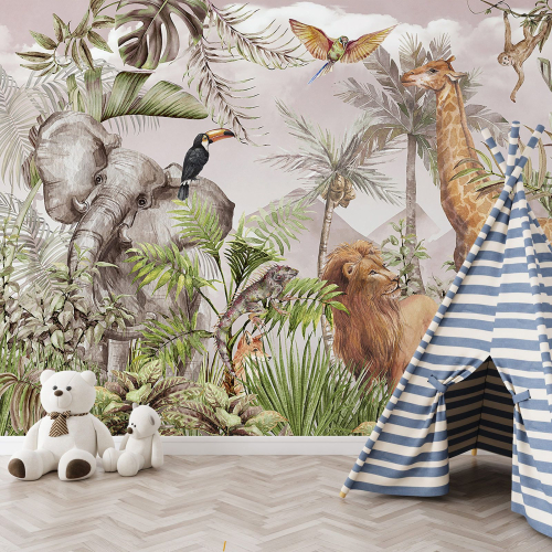 Papier peint panoramique Enfants - Animaux de la Jungle