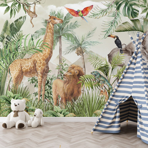 Papier peint panoramique Enfants - Animaux de la Jungle