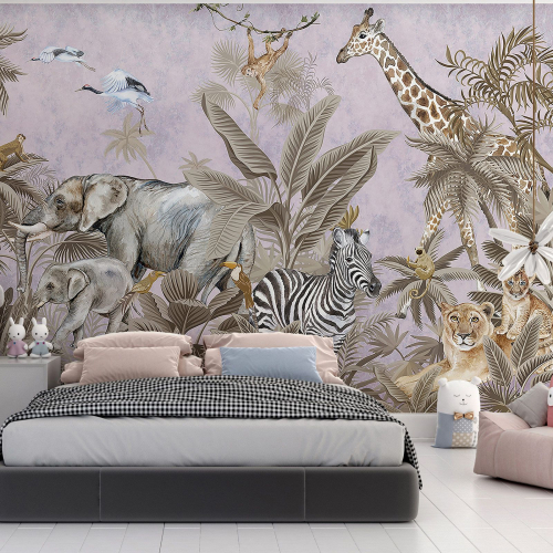Papier peint panoramique Enfants - Animaux de la Jungle