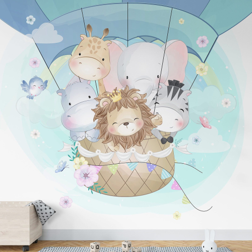 Papier peint panoramique Enfants - Animaux Montgolfière