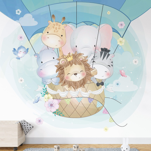 Papier peint panoramique Enfants - Animaux Montgolfière