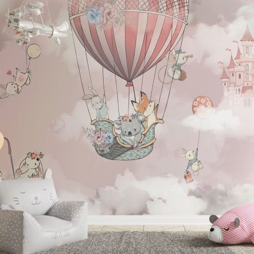 Papier peint panoramique Enfants - Animaux Montgolfière