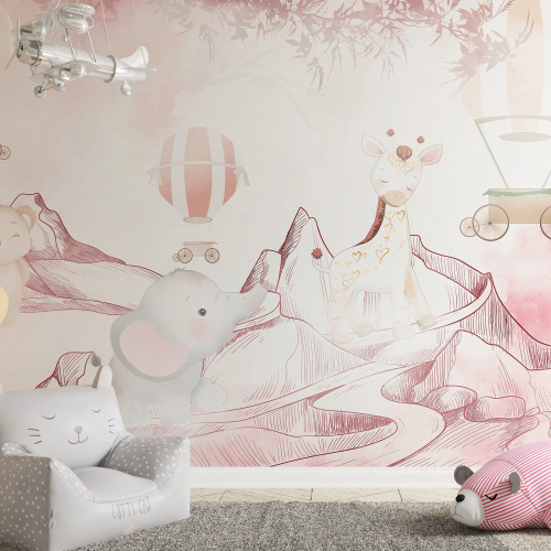 Papier peint panoramique Enfants - Animaux Montgolfières