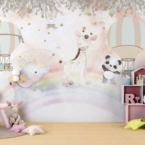Papier peint panoramique Enfants - Animaux Montgolfières