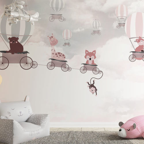 Papier peint panoramique Enfants - Animaux Montgolfières