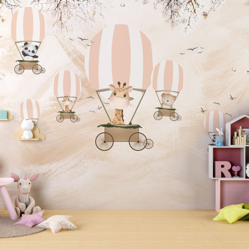 Papier peint panoramique Enfants - Animaux Montgolfières
