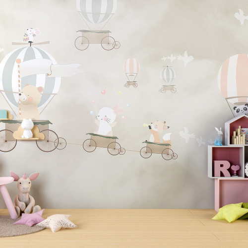 Papier peint panoramique Enfants - Animaux Montgolfières