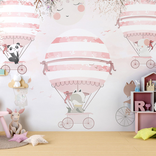 Papier peint panoramique Enfants - Animaux Montgolfières