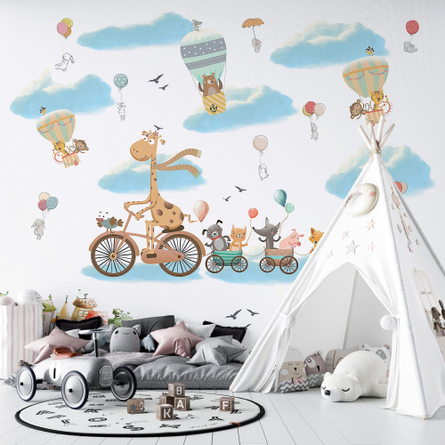 Papier peint panoramique Enfants - Animaux Montgolfières
