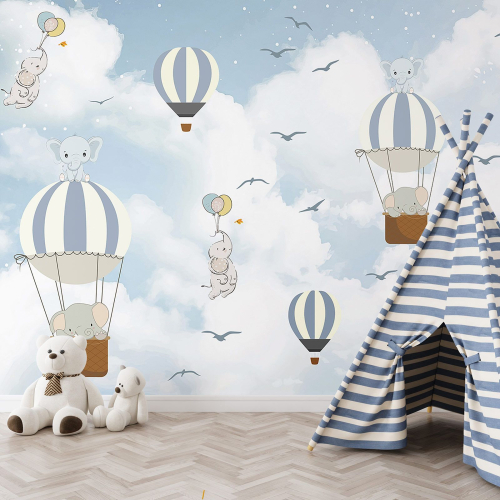 Papier peint panoramique Enfants - Animaux Montgolfières