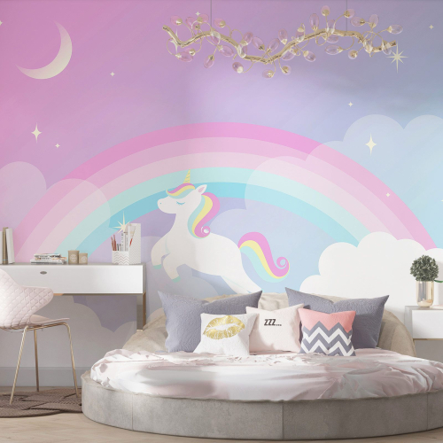 Papier peint panoramique Enfants - Arc-en-Ciel Licorne