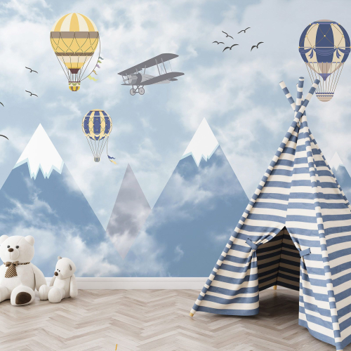 Papier peint panoramique Enfants - Avion Montgolfières