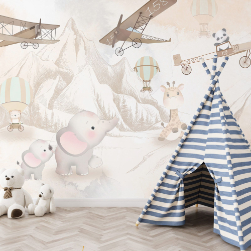 Papier peint panoramique Enfants - Avions Animaux