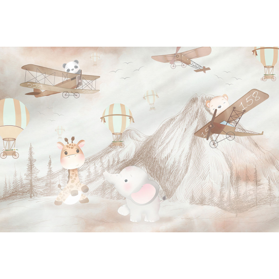 Papier peint panoramique Enfants - Avions Animaux