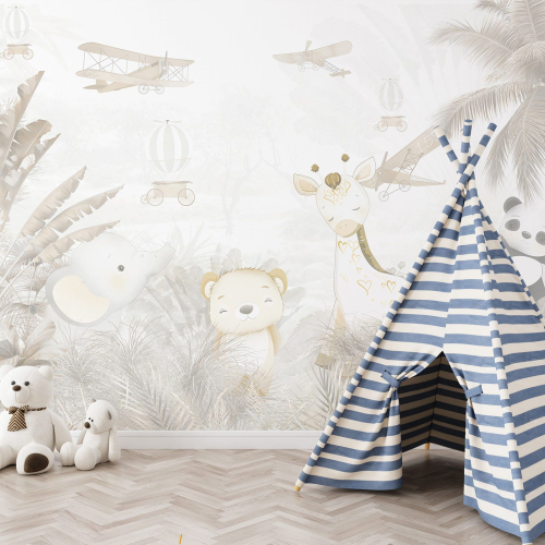 Papier peint panoramique Enfants - Avions Animaux