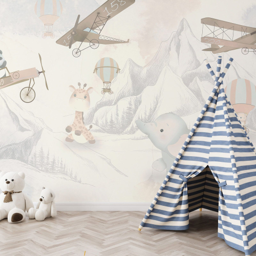 Papier peint panoramique Enfants - Avions Animaux