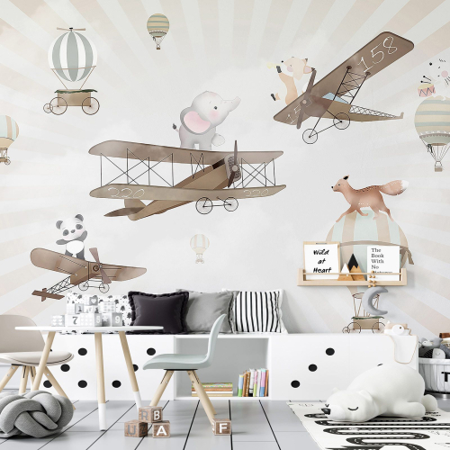 Papier peint panoramique Enfants - Avions Animaux