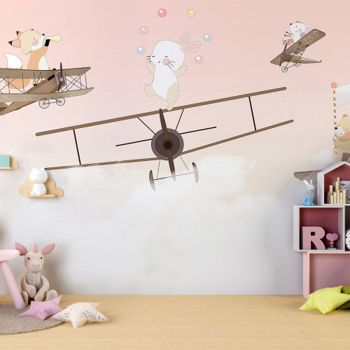 Papier peint panoramique Enfants - Avions Animaux