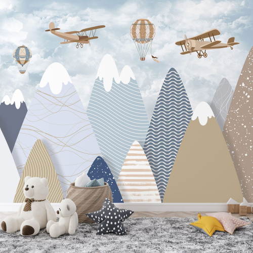 Papier peint panoramique Enfants - Avions Montgolfières