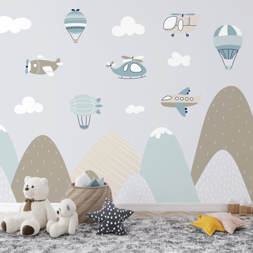 Papier peint panoramique Enfants - Avions Montgolfières