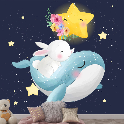 Papier peint panoramique Enfants - Baleine Etoile