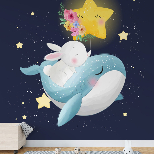 Papier peint panoramique Enfants - Baleine Etoile