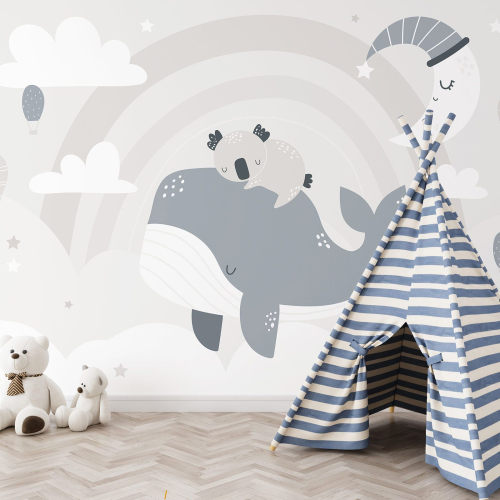 Papier peint panoramique Enfants - Baleine Koala