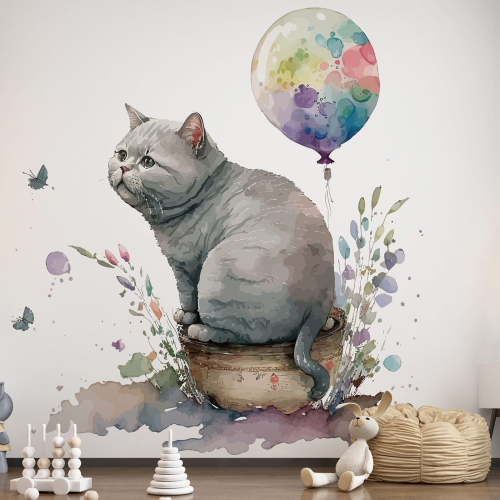Papier peint panoramique Enfants - Ballon Chat