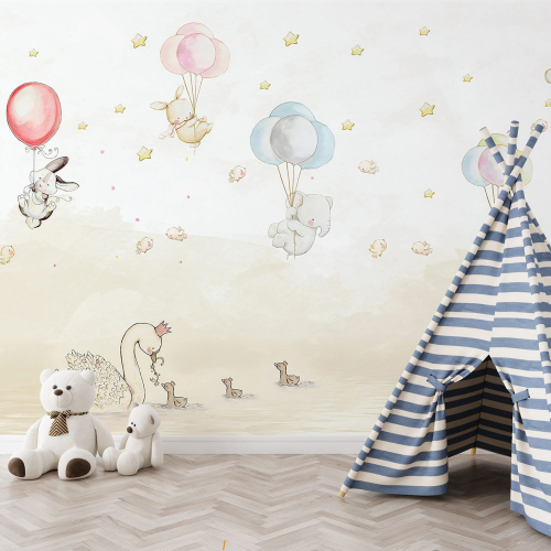Papier peint panoramique Enfants - Ballons Animaux