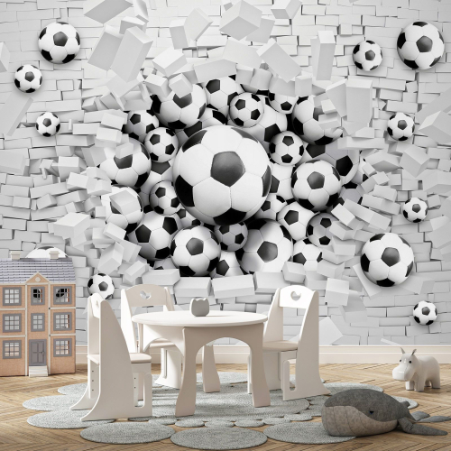 Papier peint panoramique Enfants - Ballons de Foot 3D