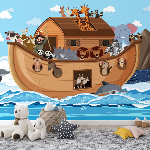 Papier peint panoramique Enfants - Bateau Animaux