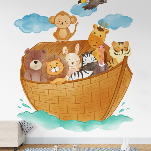 Papier peint panoramique Enfants - Bateau Animaux