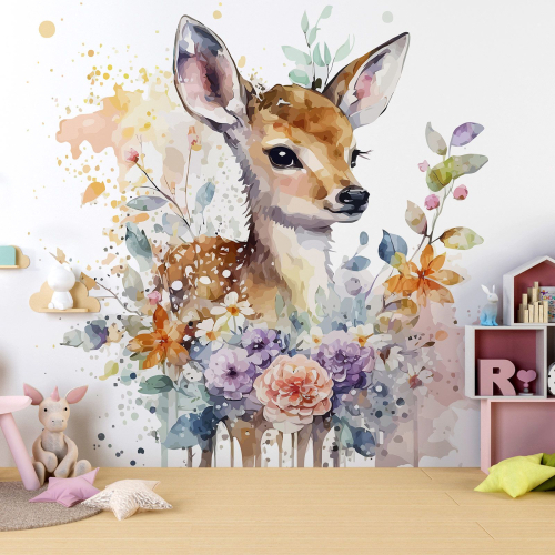 Papier peint panoramique Enfants - Biche fleurs