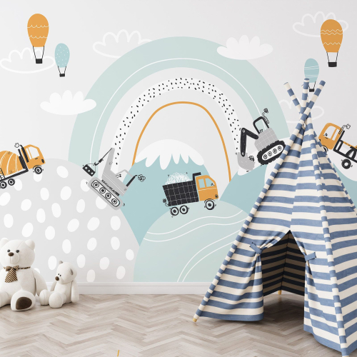 Papier peint panoramique Enfants - Camions Travaux