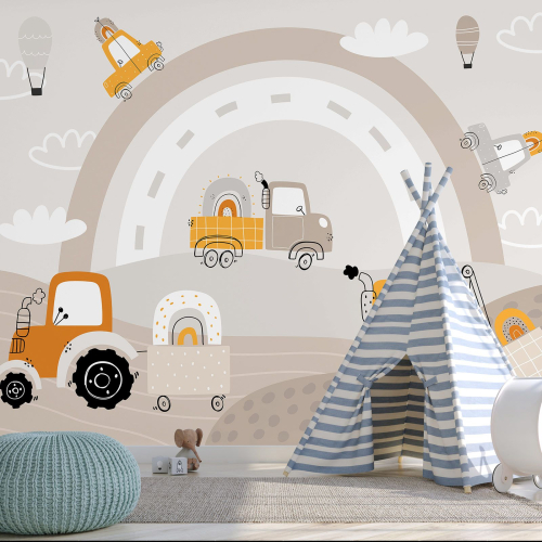 Papier peint panoramique Enfants - Camions Travaux