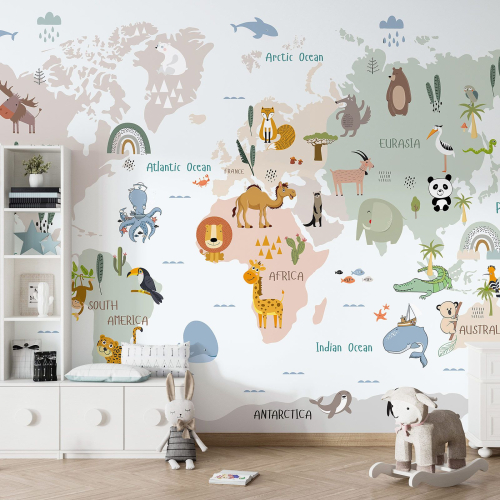 Papier peint panoramique Enfants - Carte du Monde